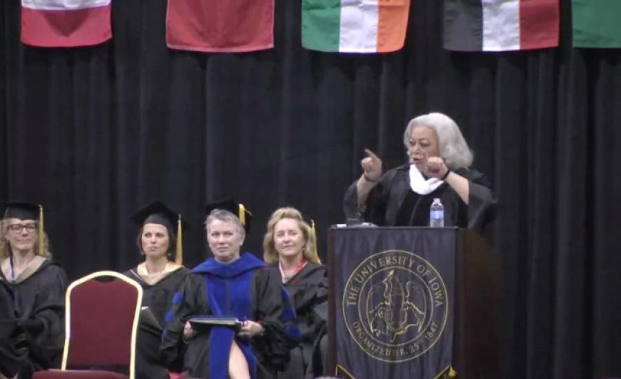 Dianne Dillon-Ridgely gives the commencement address at Tippie College of Business, University of Iowa